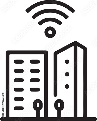 Wireless connection to server rack with network antennas Vector, illustration