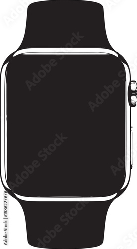 Apple smartwatch with black band and blank screen shown from the back Vector, illustration