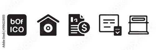Home mortgage and financial documents set with property icon and investment paper graphics