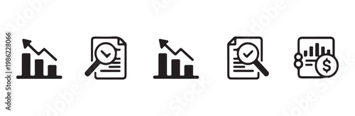 Set of finance and business analytics icons on white background