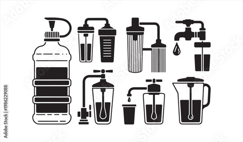 Kitchen bottle and dispenser icons with oil soap and sauce containers