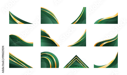 Modern Green and Gold Corner Ornament Set for Elegant Design