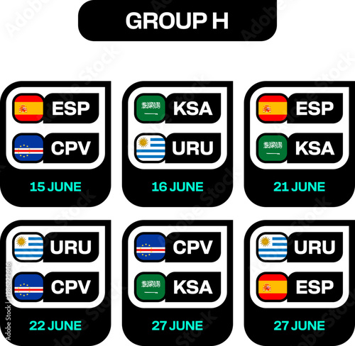 Football 2026 Group Stage Match Schedule Announcement with National Team Flags for Tournament Presentation in Stylized Vector