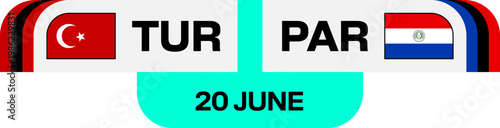 Football 2026 Tournament Match Fixture Banner Displaying Team Flags and Date for Upcoming Sports Competition Announcement, Stylized Vector Graphic.