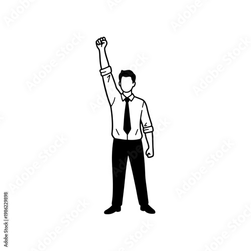 Businessman with raised fist in celebration or protest