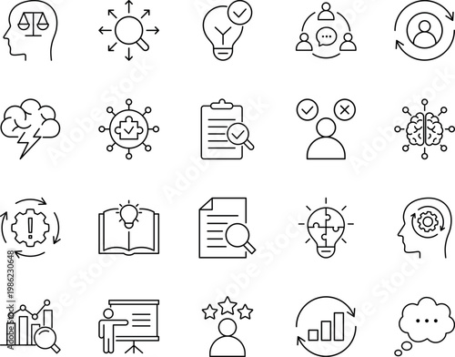 Strategic thinking analysis problem solving process management icons