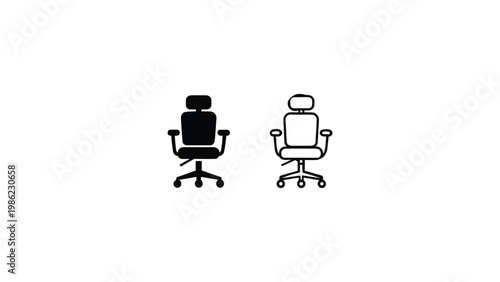 Minimalist office chair icon set in black and white representing workspace seating furniture ergonomics comfort corporate office and interior design concept