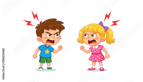 angry children arguing, cartoon kids fighting
