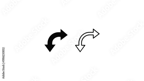 PrintMinimalist curved arrows icon set representing direction change refresh sync rotation navigation process flow and workflow concept in black and white