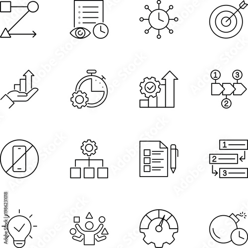 Business productivity planning strategy workflow solution icons