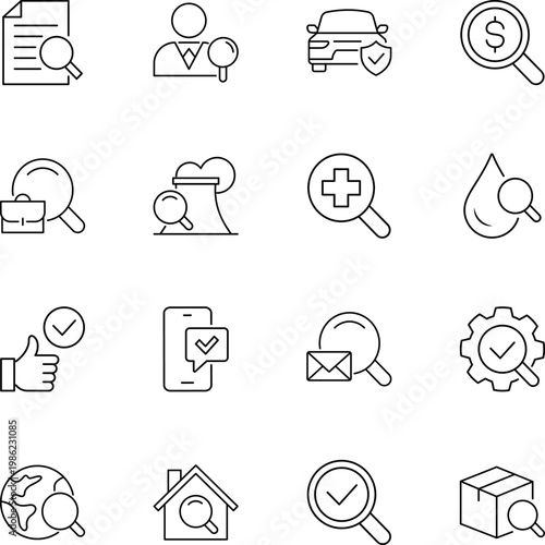 Magnifying glass search find inspect verify icons