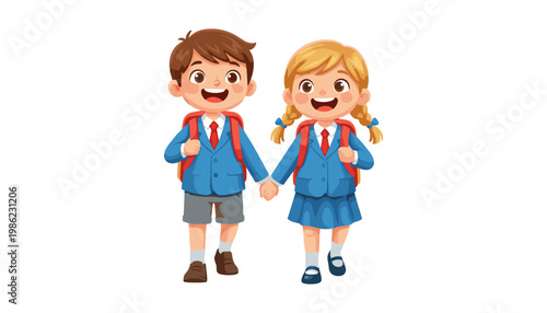 happy school children holding hands in uniform