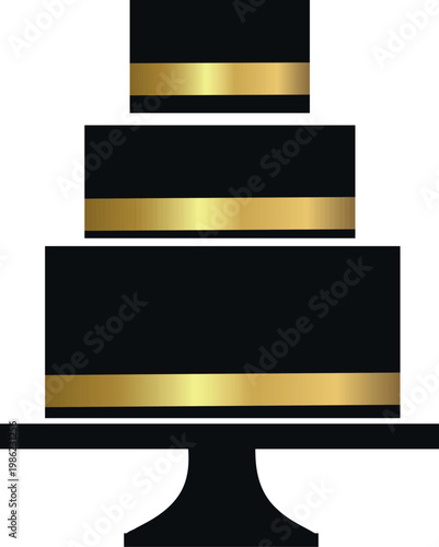 Minimal black tiered cake with elegant gold bands in a luxury style, symbolizing celebration, elegance, and premium events. Ideal for birthday, wedding, and party design concepts.