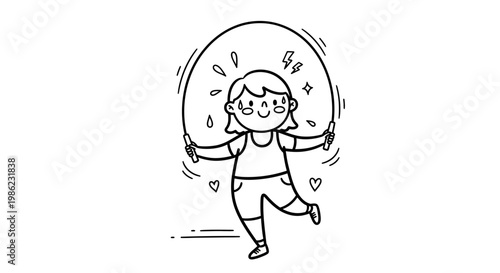 A cartoon girl dancing with joy and happiness.