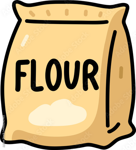Paper bag filled with flour for baking ingredients on simple background, perfect for recipe blogs, packaging design