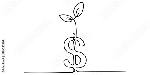 A minimalist single line drawing symbolizing financial growth and investment. Ideal for business, finance, and economic concepts in marketing and presentations.