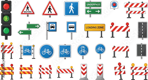 Street signage regulates urban traffic flow.