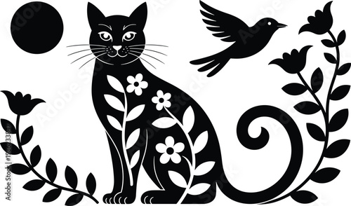 Floral Cat , Cat eps Files for Silhouette
