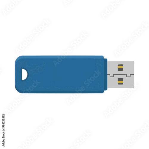 Blue USB flash drive, digital data storage.