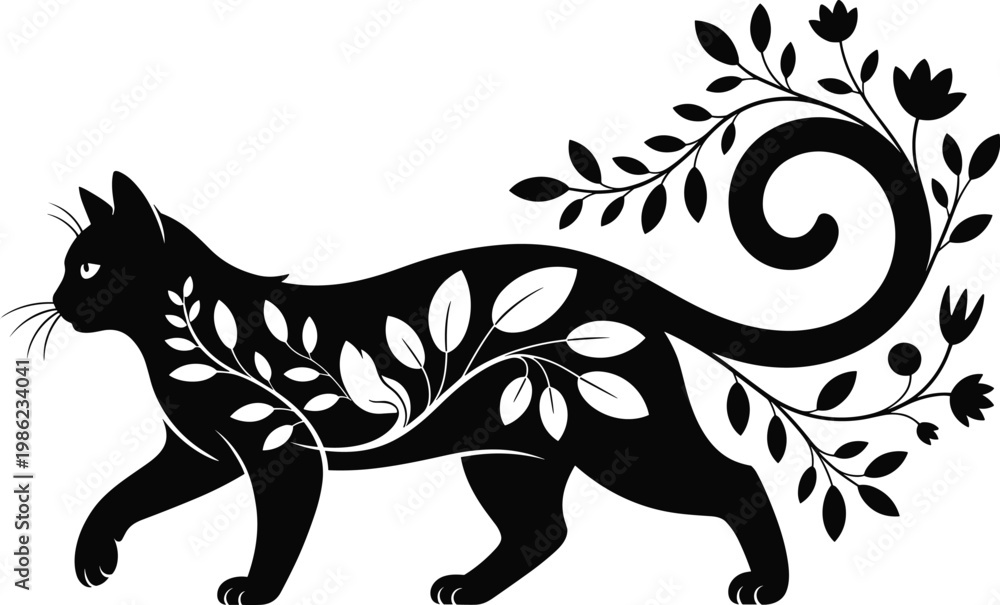 Fototapeta premium Floral Cat , Cat eps Files for Silhouette