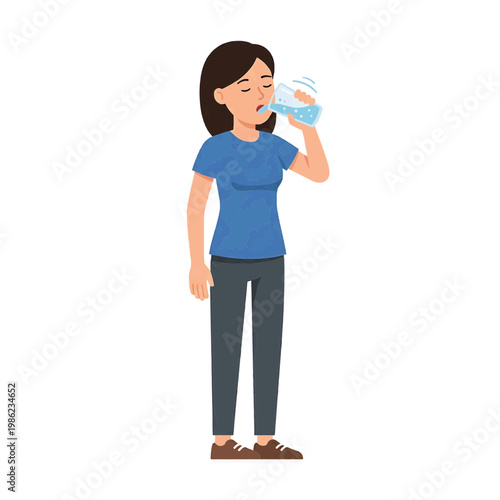 A woman drinks water.