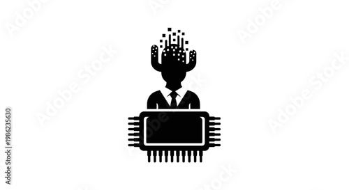 A man with a cactus head on a computer chip.