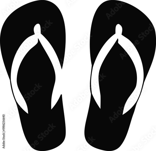 Flip Flops Silhouette, Beach Sandals Vector Illustration, Summer Footwear