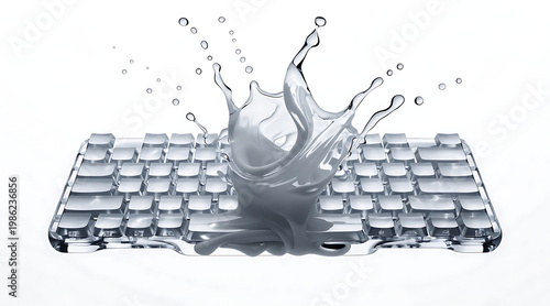 Wallpaper Mural Transparent keyboard with metallic liquid splash in minimalist studio composition conveying dynamic motion and sleek technology aesthetic Torontodigital.ca
