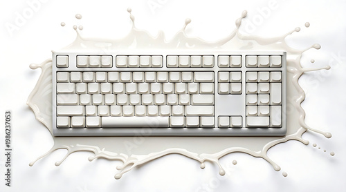 Wallpaper Mural White computer keyboard splashed with milk creating dynamic spill and splash pattern conveying accidental mess and contrast Torontodigital.ca