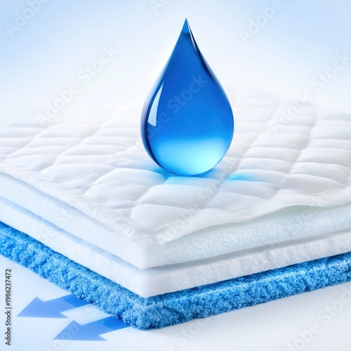 Fresh Blue Water Drop on Stack of Clean White Bath Towels