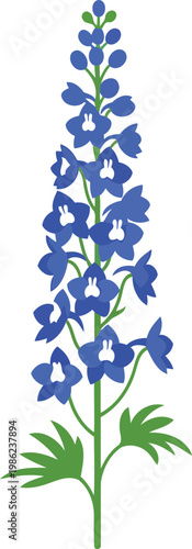 Blue delphinium flower with green stem and leaves blue flower 1