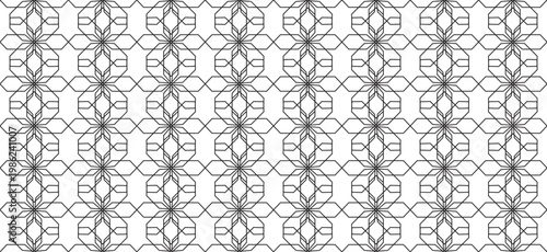 Seamless Geometric Vector Pattern with Intricate Line Art Mandalas and Minimalist Floral Ornaments for Textile and Wallpaper Design