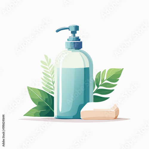 Ein ruhiges Badezimmer-Stillleben mit einer minimalistischen Seifenspender-Flasche