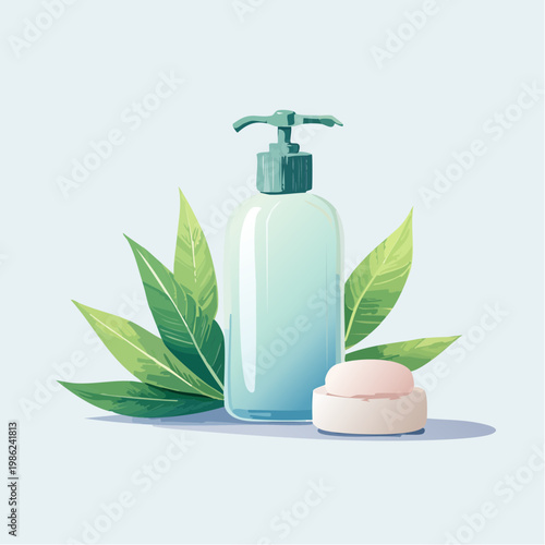 Ein ruhiges Badezimmer-Stillleben mit einer minimalistischen Seifenspender-Flasche