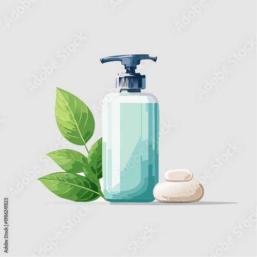 Ein ruhiges Badezimmer-Stillleben mit einer minimalistischen Seifenspender-Flasche