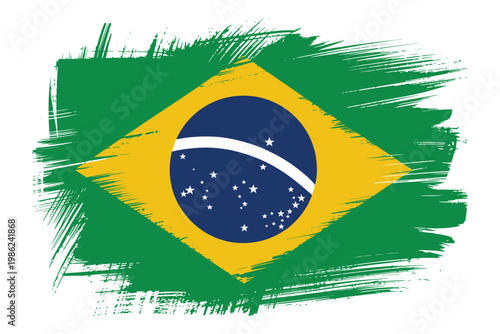 Brazil flag painted with brush strokes on transparent background represents national pride and football passion