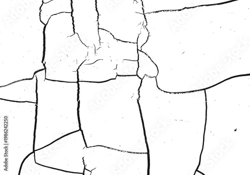 Cracked paint texture on white surface with irregular fractured lines in distressed grunge background