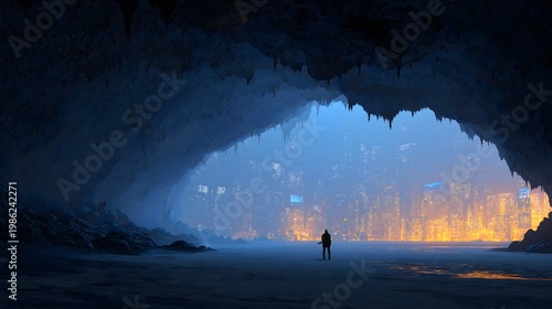 World Earth Day Orpheus' Glance Light Pollution Elegy Illustration, Hyperrealistic Orpheus Back, Broken Lyre Strings, City LED Light Pollution Use