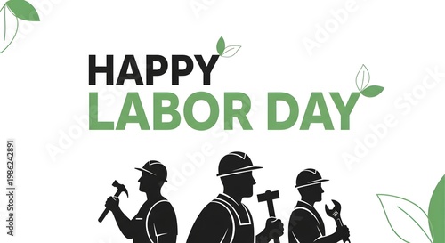 Minimalist happy labor day poster with construction workers