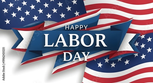 Happy labor day greeting with american flag