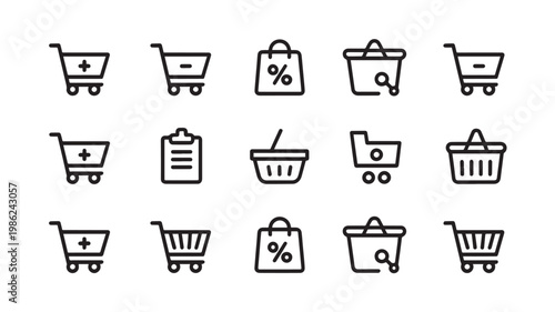Minimalist shopping cart set with quantity discount symbols