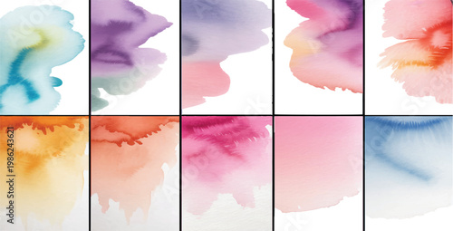 Abstract Watercolor Vertical Background Set, Soft Gradient Washes in Blue Purple Pink Orange, Modern Artistic Texture for Poster Banner Flyer Design