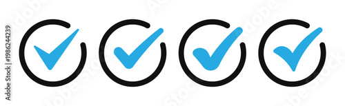 Check Mark Icon Set, Success Tick, Approval Verification, UI Validation Line Vector Icons