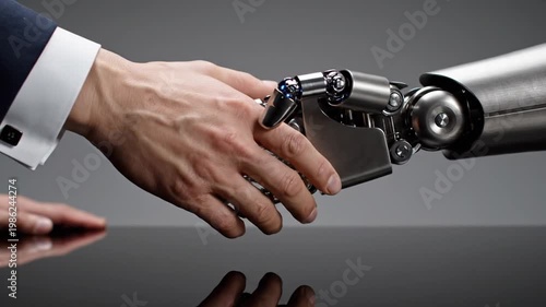 human hand shaking robotic hand.