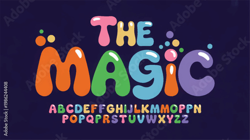 Neon bubble typography for "the magic font neon bubbles