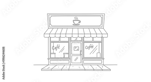 A quaint coffee shop exterior illustration.