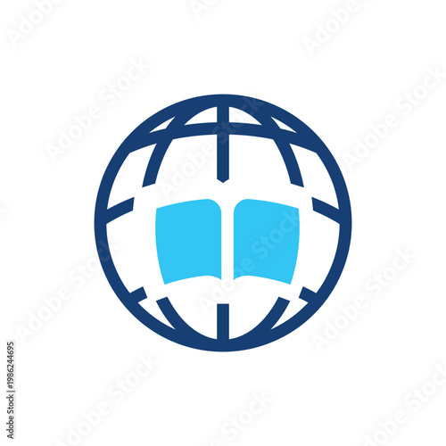 Global Education Concept Globe Open Book Icon.