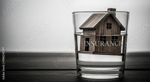 House in Glass of Water, Insurance Risk Concept