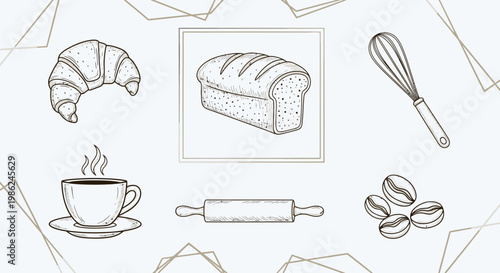 A collection of baking and coffee icons.