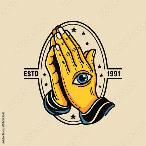 Praying Hands with All Seeing Eye Symbol.